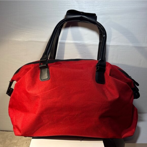 Walt Disney World Duffle Bag Mickey Mouse 1971 Red Black Carry On Leather Base H - Picture 7 of 14